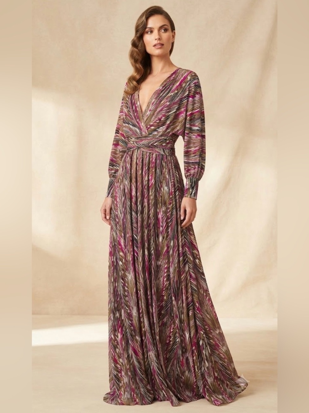 Moda International Abstract Print Wrap Front Maxi Dress w/Open Back